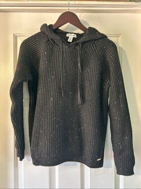 Calvin Klein Black Speckled Ribbed Knit Hoodie
